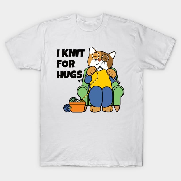 I Knit for Hugs Knitting Cat T-Shirt by Sue Cervenka